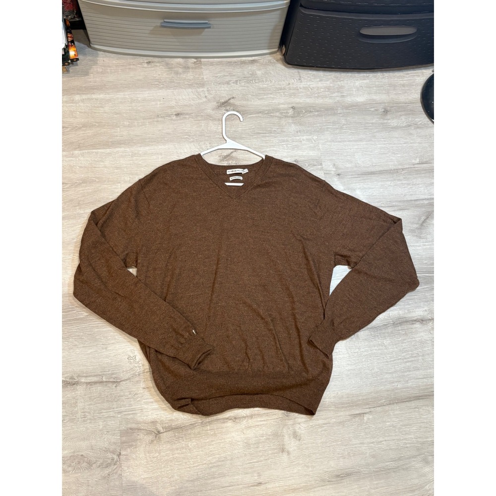 Peter Millar XL Mens‎ Sweater 100% Merino Wool Brown V-Neck Long Sleeve
